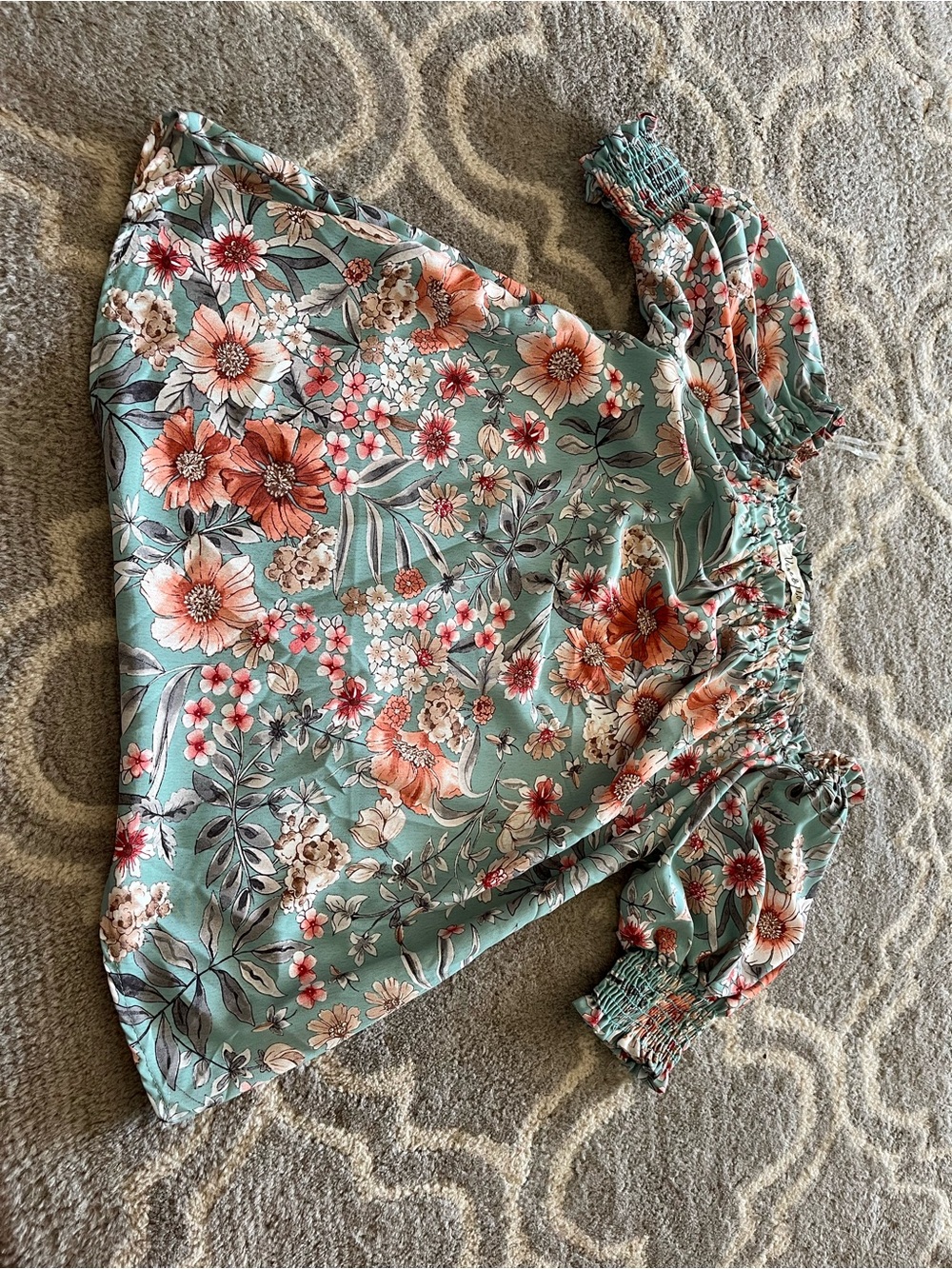 Floral Off-Shoulder Blouse in Mint Green